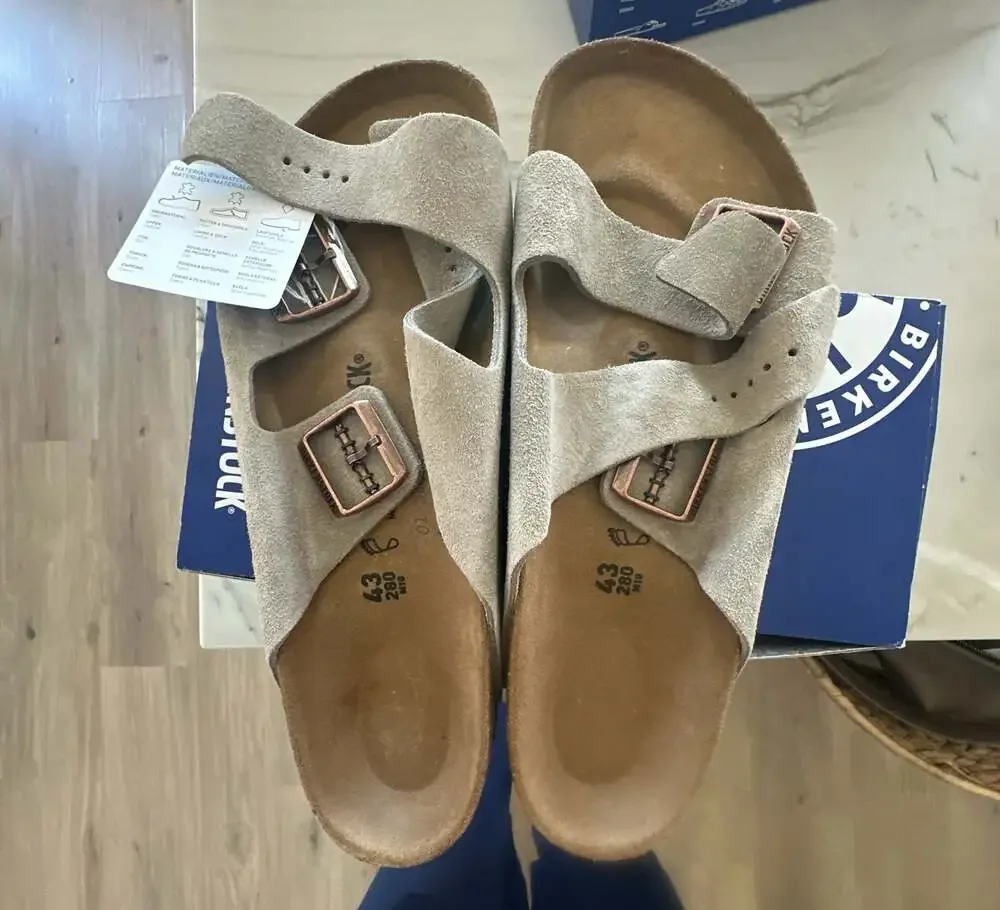 Birkenstock Arizona Soft Footbed Suede Sandals Taupe Size 43